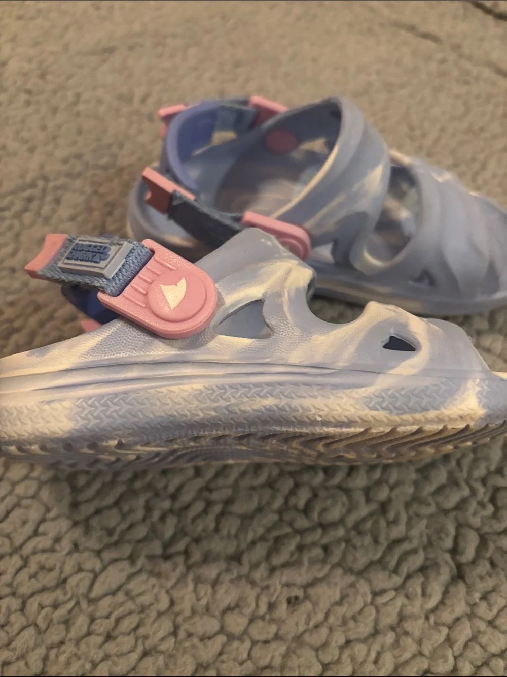 Kids Light Blue Marble Print Sandals with Pink Accents
